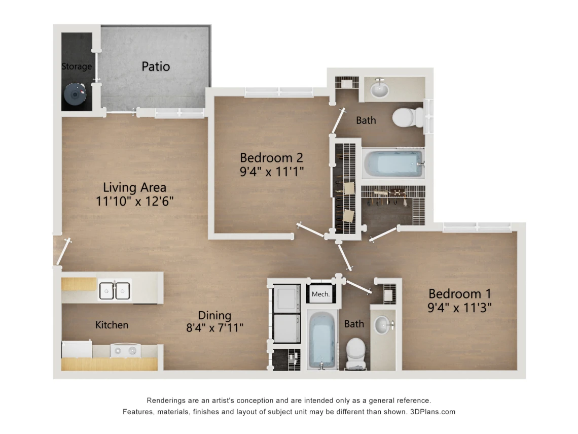 B2: 2 Bed 2 Bath floor plan